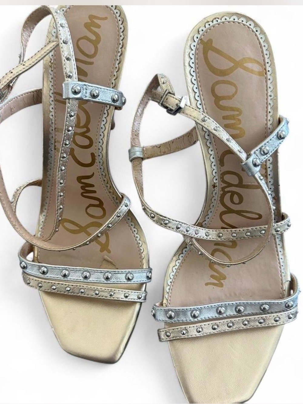 Sam Edelman Silver Metallic Studded Strappy‎ Sandals